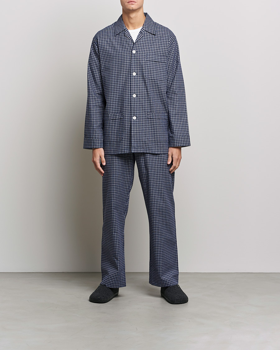 Herre | Pyjamaser og badekåper | Derek Rose | Checked Cotton Pyjama Set Navy