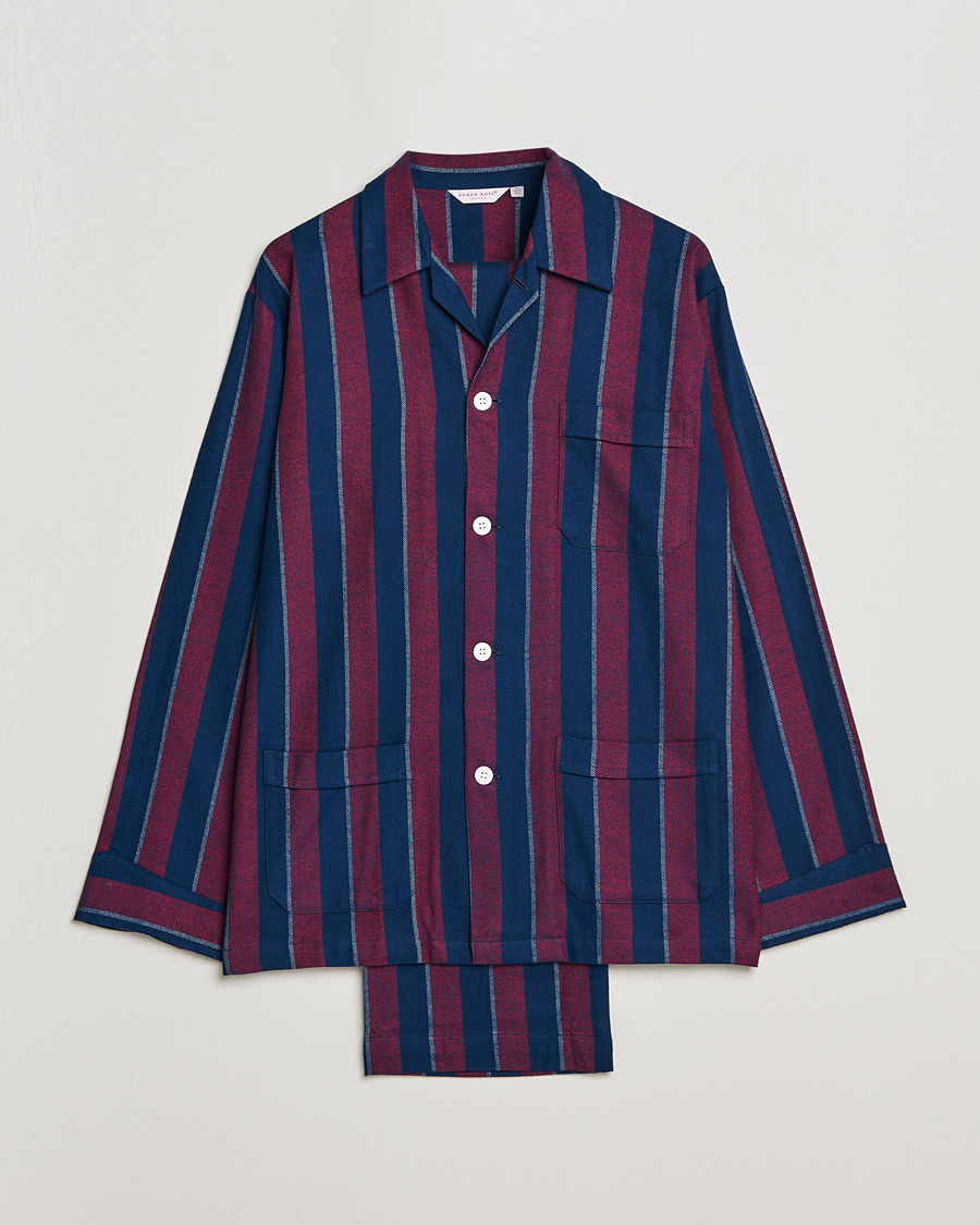 Herre |  | Derek Rose | Brushed Cotton Flanell Striped Pyjama Set Navy