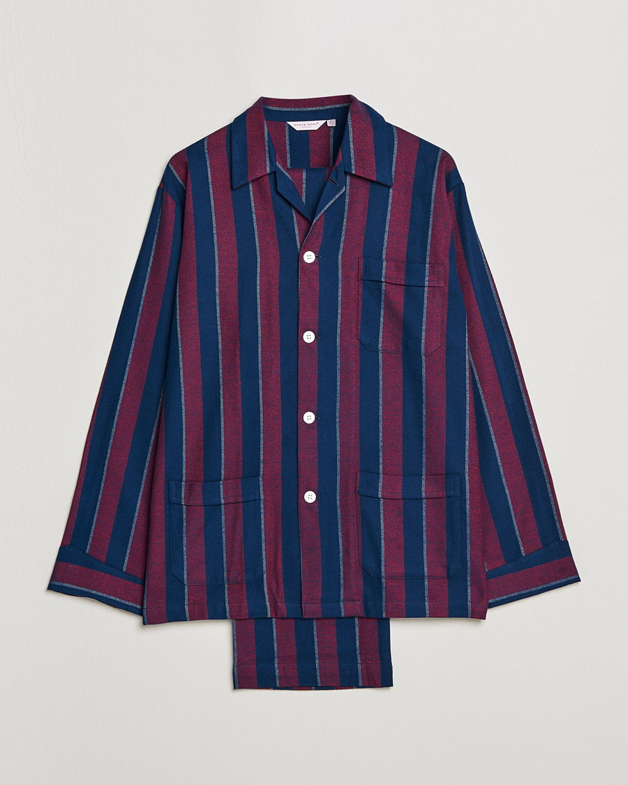 Herre | Pyjamaser og badekåper | Derek Rose | Brushed Cotton Flanell Striped Pyjama Set Navy