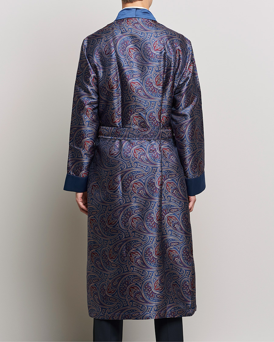 Herre | Pyjamaser og badekåper | Derek Rose | Pure Silk Paisley Dressing Gown Navy