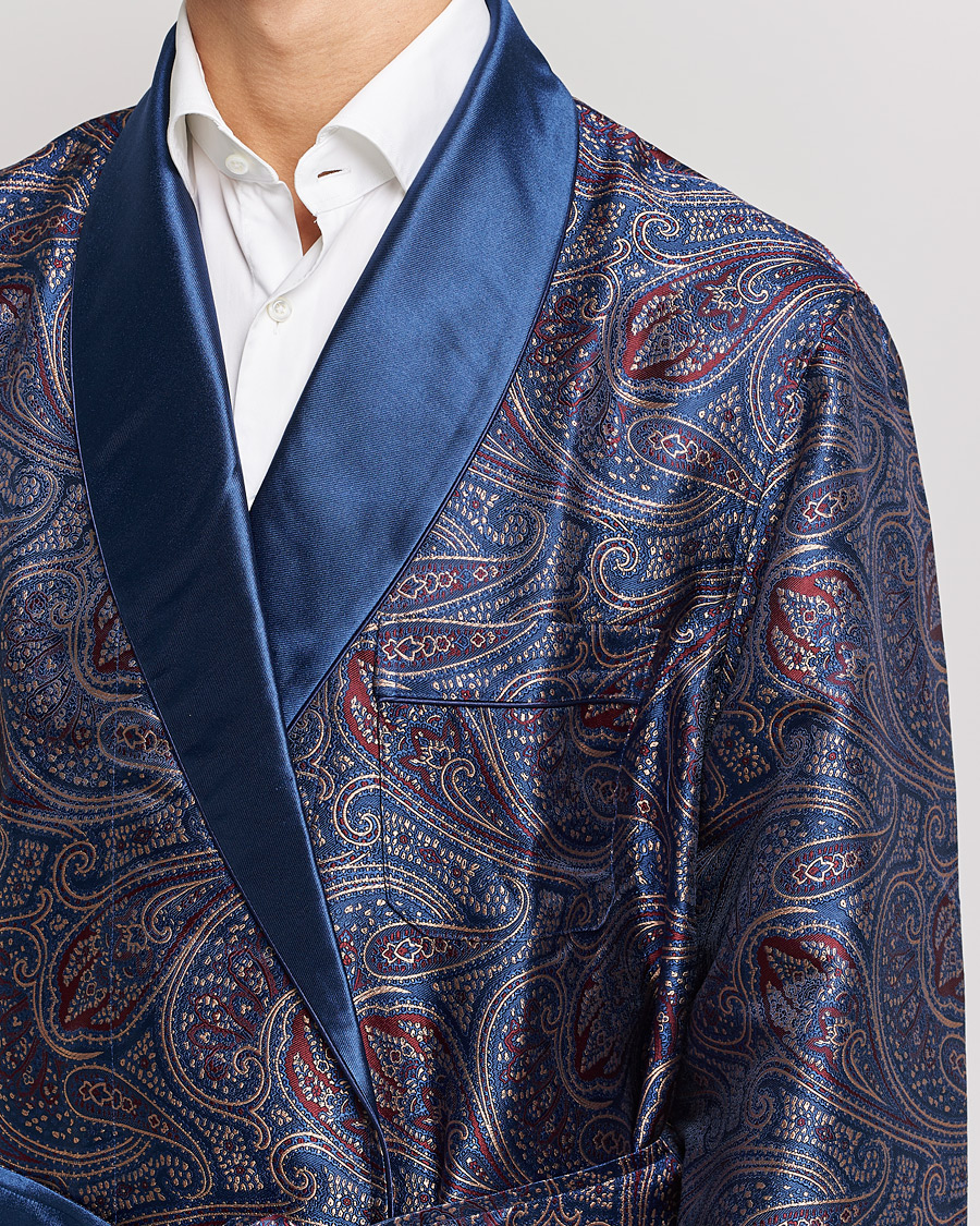 Herre | Pyjamaser og badekåper | Derek Rose | Pure Silk Paisley Dressing Gown Navy