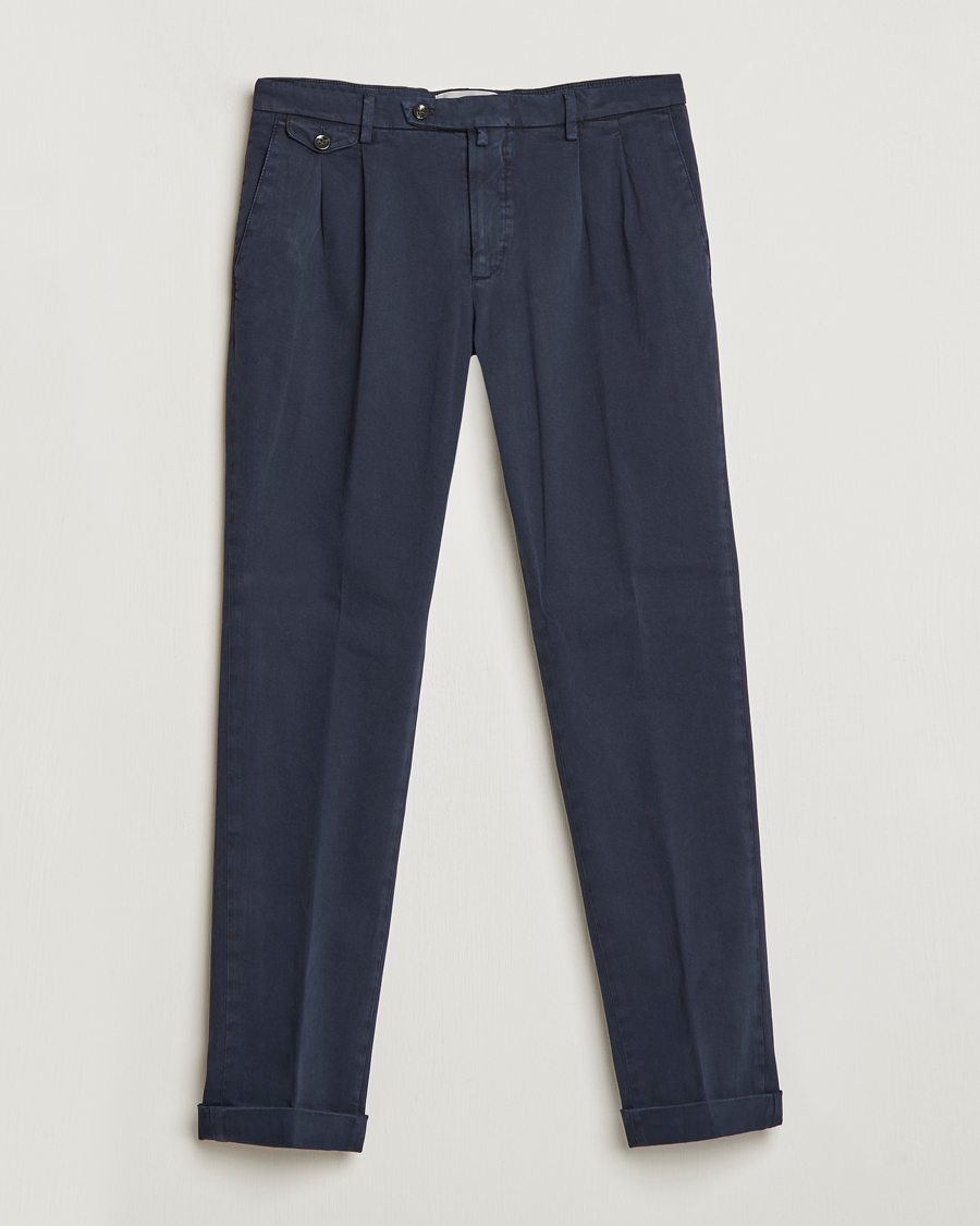 Herre | Bukser | Briglia 1949 | Easy Fit Pleated Cotton Stretch Chino Navy