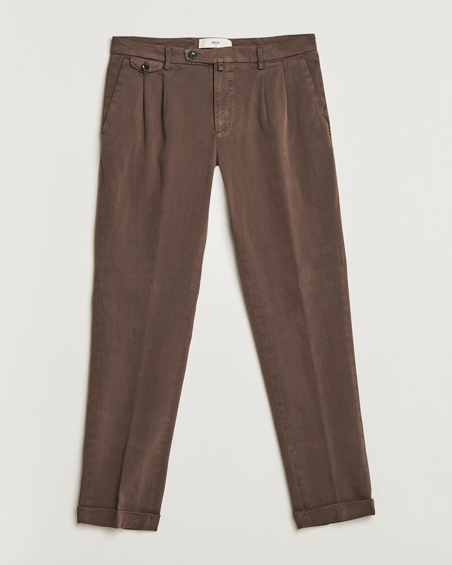 Herre | Bukser | Briglia 1949 | Easy Fit Pleated Cotton Stretch Chino Coffe Brown