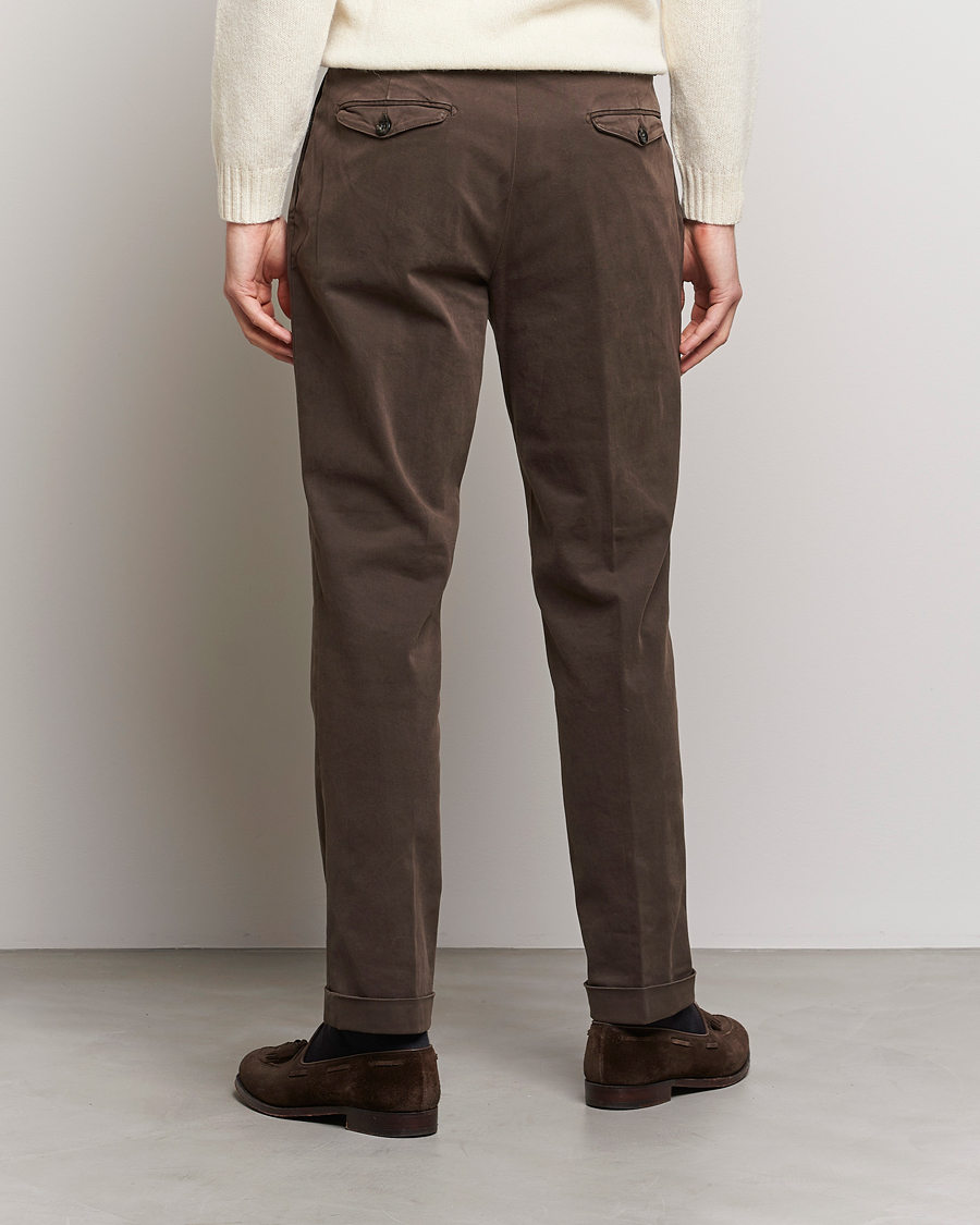Herre | Bukser | Briglia 1949 | Easy Fit Pleated Cotton Stretch Chino Coffe Brown