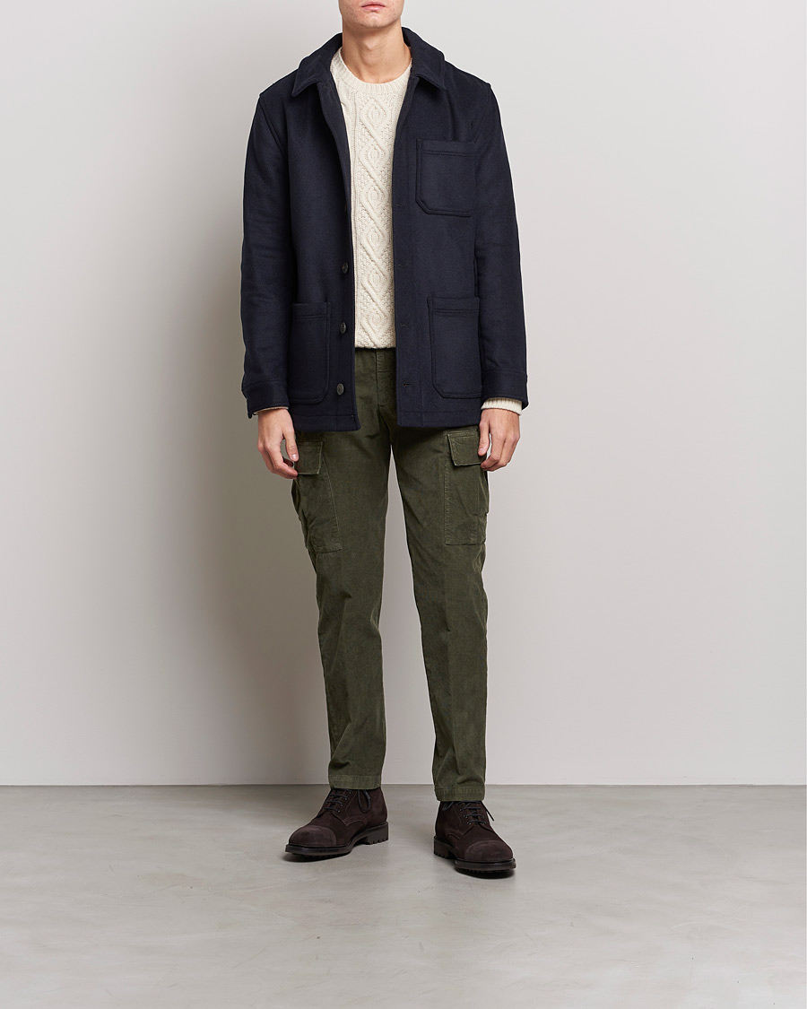 Herre | Chinos | Briglia 1949 | Easy Fit Cargo Corduroy Trousers Military Green