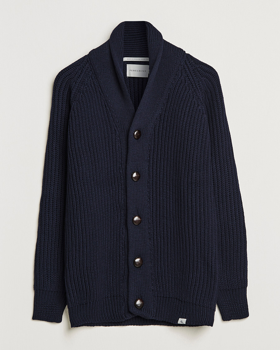 Herre | Gensere | Peregrine | Wilkinson Ribbed Wool Cardigan Navy