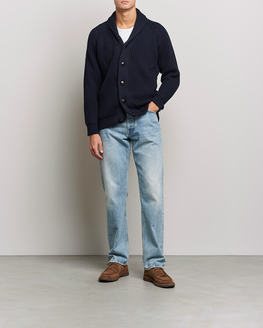 Herre | Gensere | Peregrine | Wilkinson Ribbed Wool Cardigan Navy