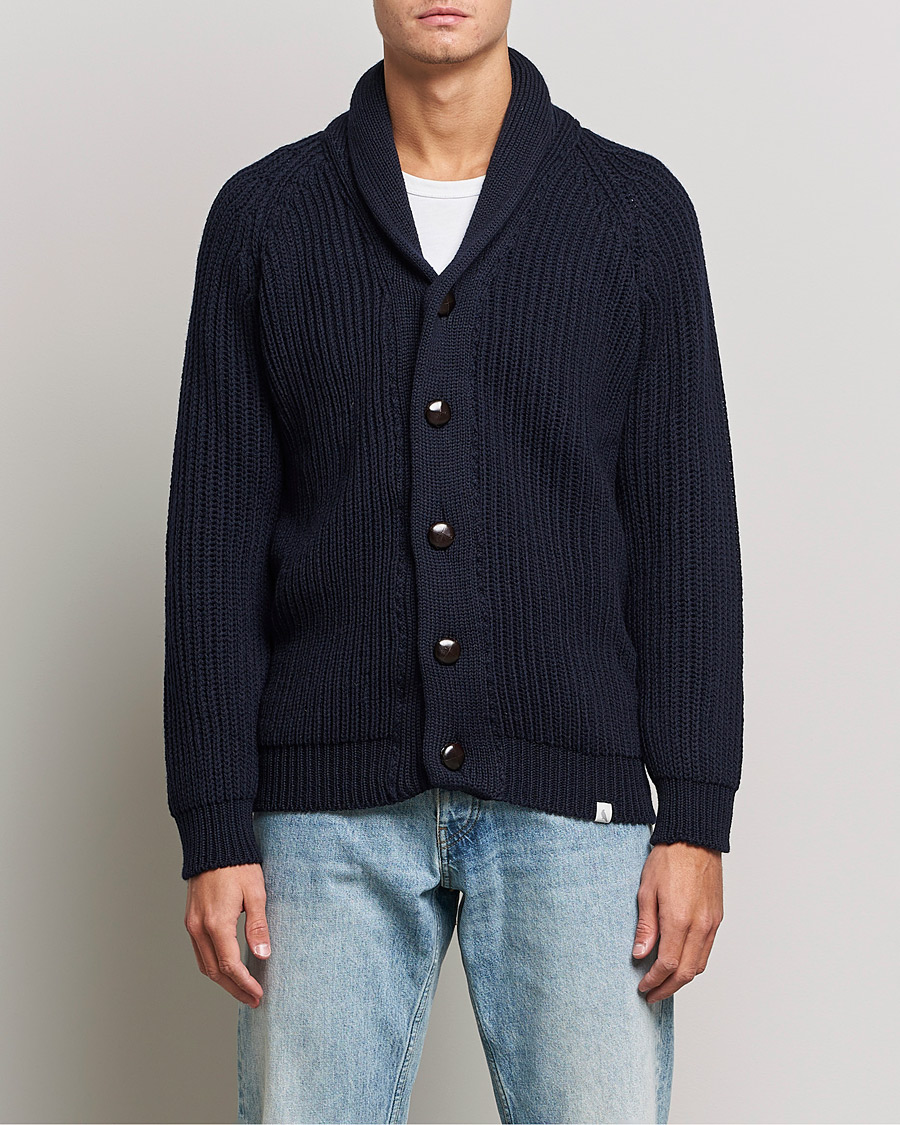 Herre | Gensere | Peregrine | Wilkinson Ribbed Wool Cardigan Navy