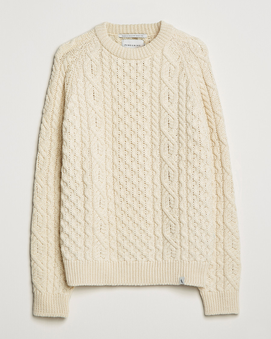 Herre | Gensere | Peregrine | Hudson Wool Aran Knitted Jumper Cream