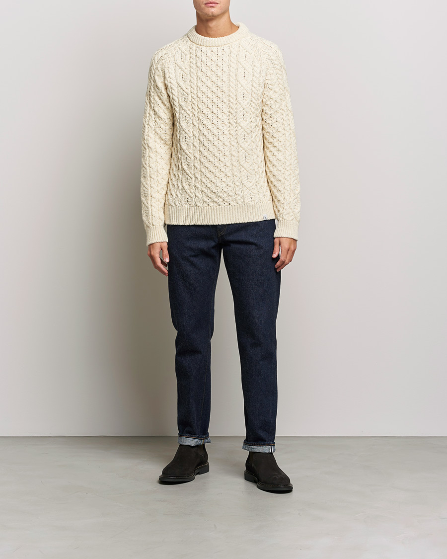 Herre | Gensere | Peregrine | Hudson Wool Aran Knitted Jumper Cream