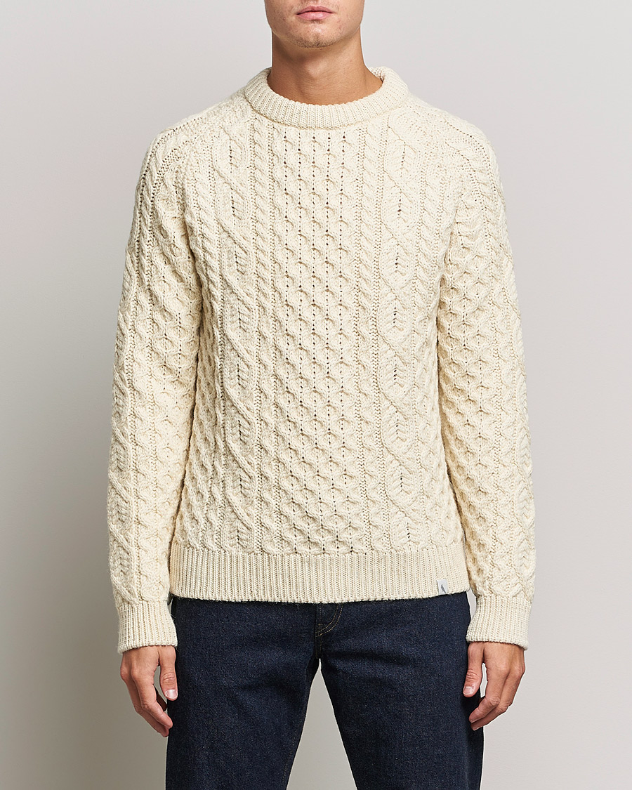 Herre |  | Peregrine | Hudson Wool Aran Knitted Jumper Cream