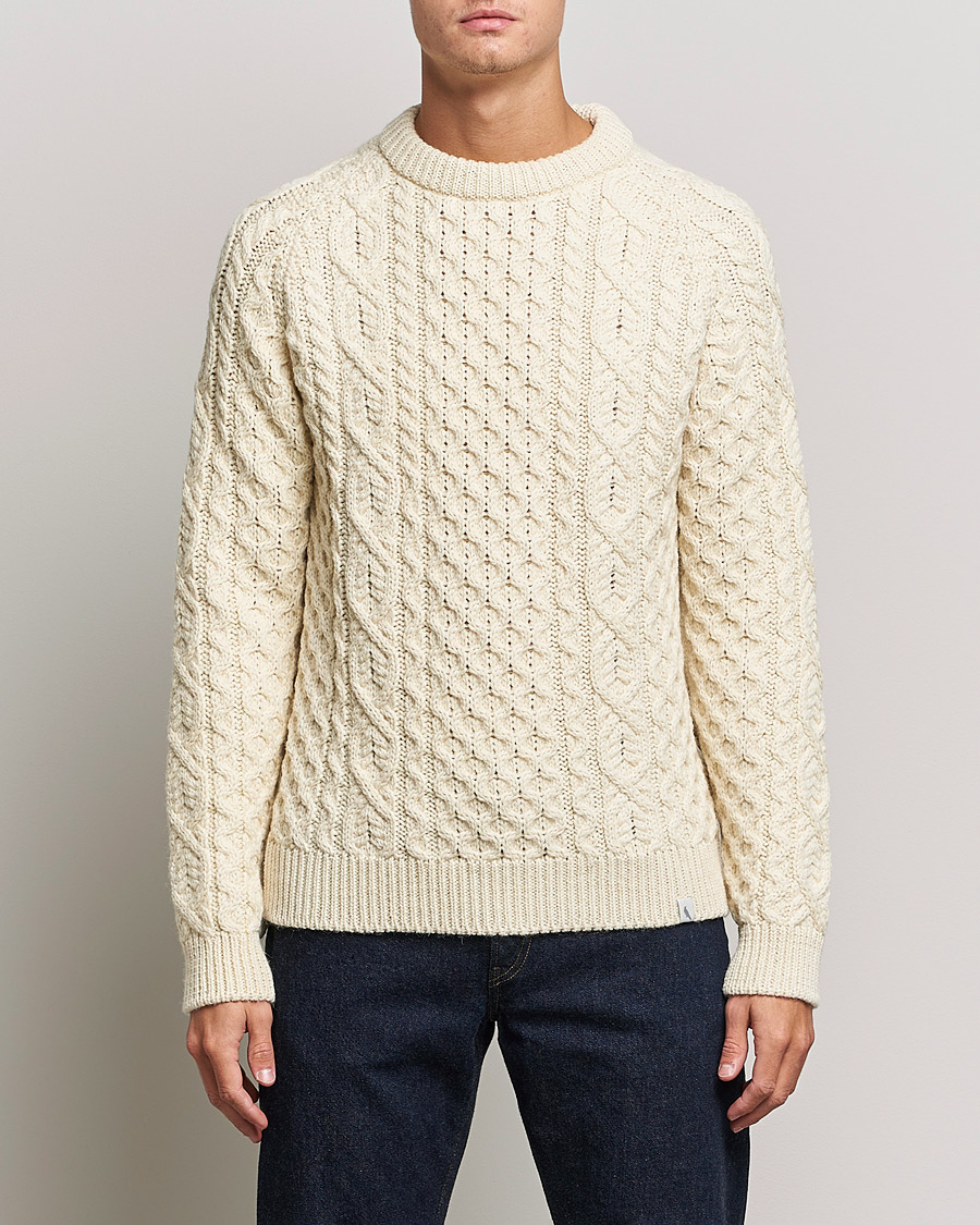 Herre | Gensere | Peregrine | Hudson Wool Aran Knitted Jumper Cream