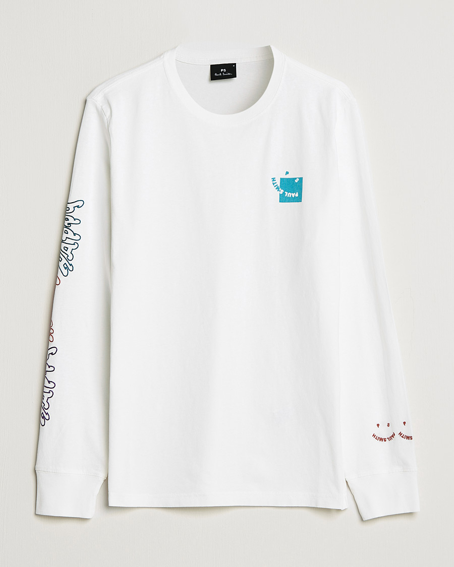 Herre | T-Shirts | PS Paul Smith | Happy Face Long Sleeve T-Shirt White