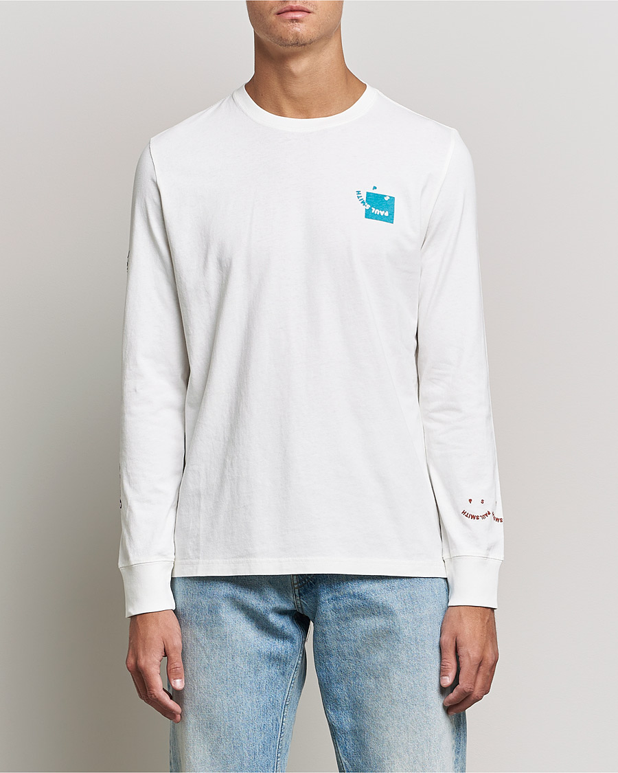 Herre | T-Shirts | PS Paul Smith | Happy Face Long Sleeve T-Shirt White