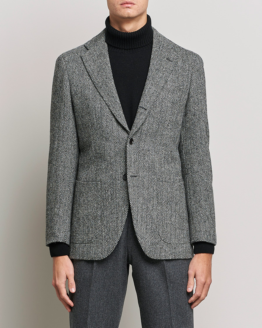 Herre | Dressjakker | Beams F | Herringbone Tweed Jacket Dark Grey