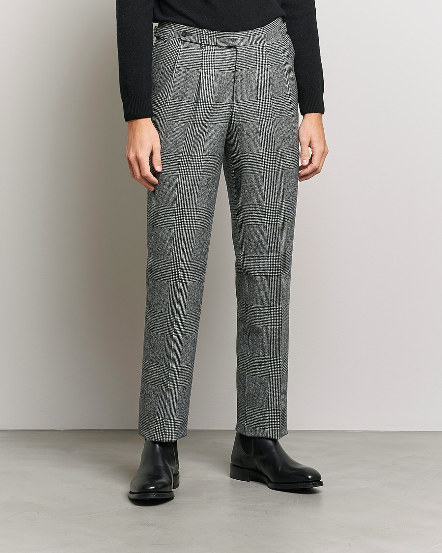Herre |  | Beams F | Pleated Flannel Trousers Grey Check