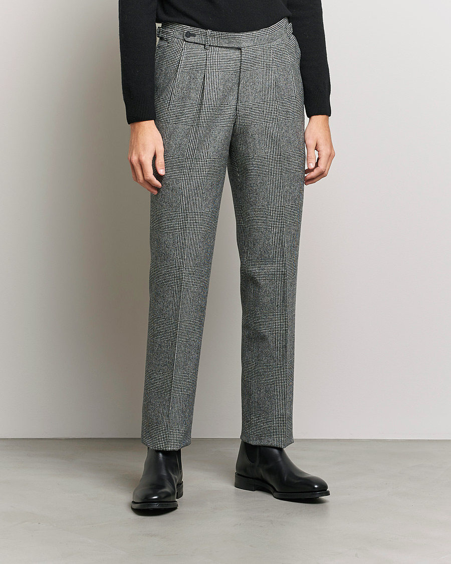 Herre | Bukser | Beams F | Pleated Flannel Trousers Grey Check