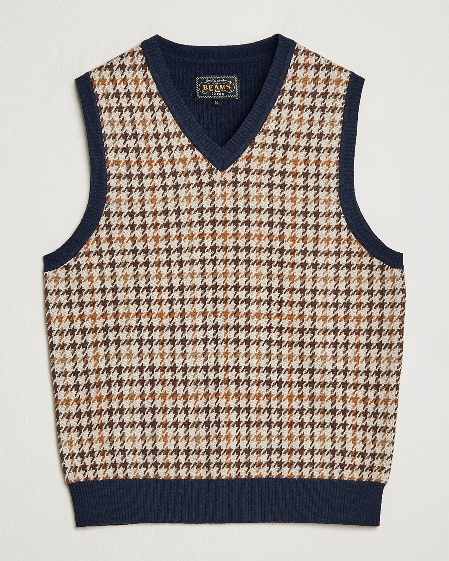Herre | Gensere | BEAMS PLUS | Tartan Check Knit Vest Navy/Beige