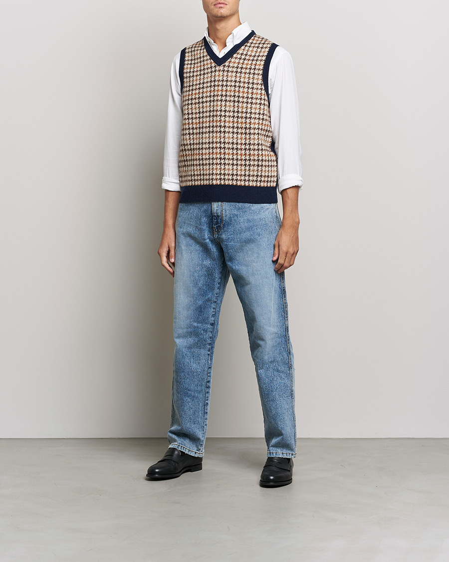 Herre | Gensere | BEAMS PLUS | Tartan Check Knit Vest Navy/Beige