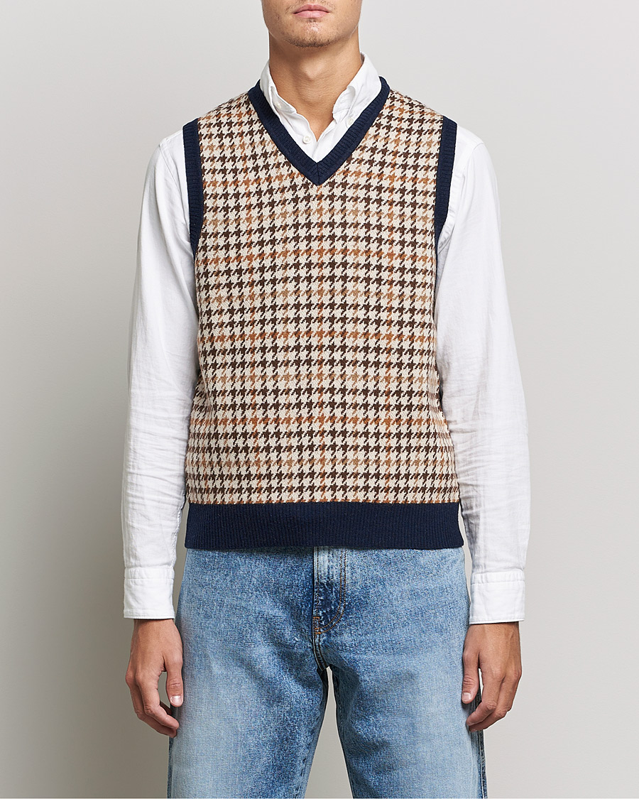 Herre | Gensere | BEAMS PLUS | Tartan Check Knit Vest Navy/Beige