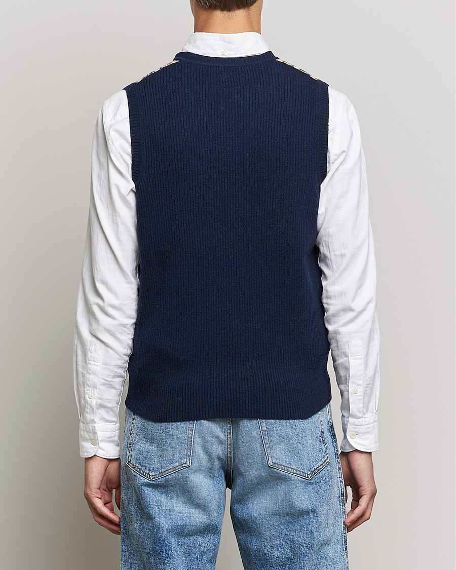 Herre | Gensere | BEAMS PLUS | Tartan Check Knit Vest Navy/Beige