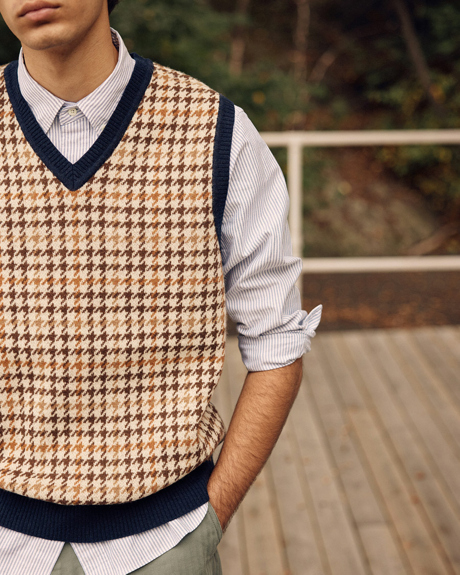 Herre | Gensere | BEAMS PLUS | Tartan Check Knit Vest Navy/Beige