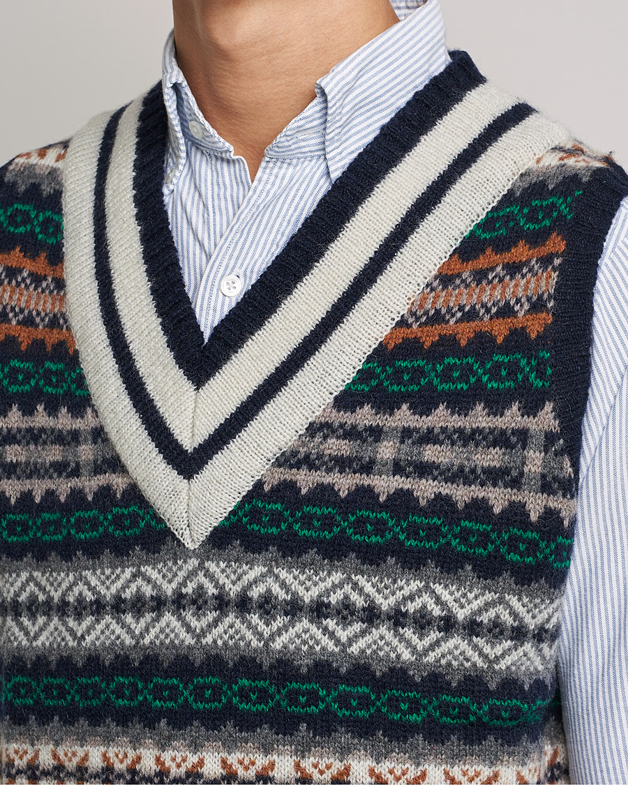 Herre | Gensere | BEAMS PLUS | Fairisle Cricket Knit Vest Navy