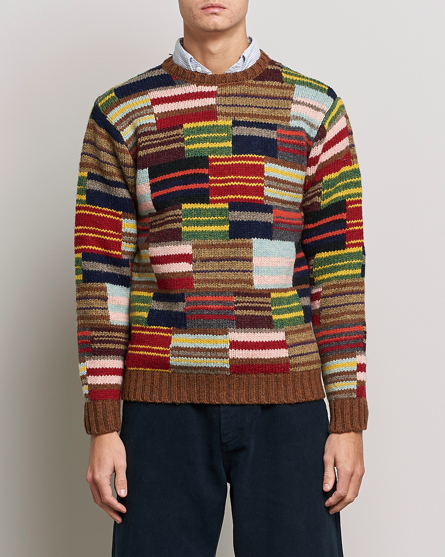 Herre |  | BEAMS PLUS | Hand Knit Patchwork Sweater Multi Stripe