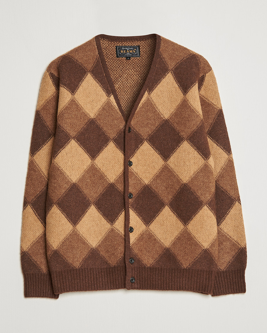 Herre | Gensere | BEAMS PLUS | Argyle Jacquard Cardigan Brown 