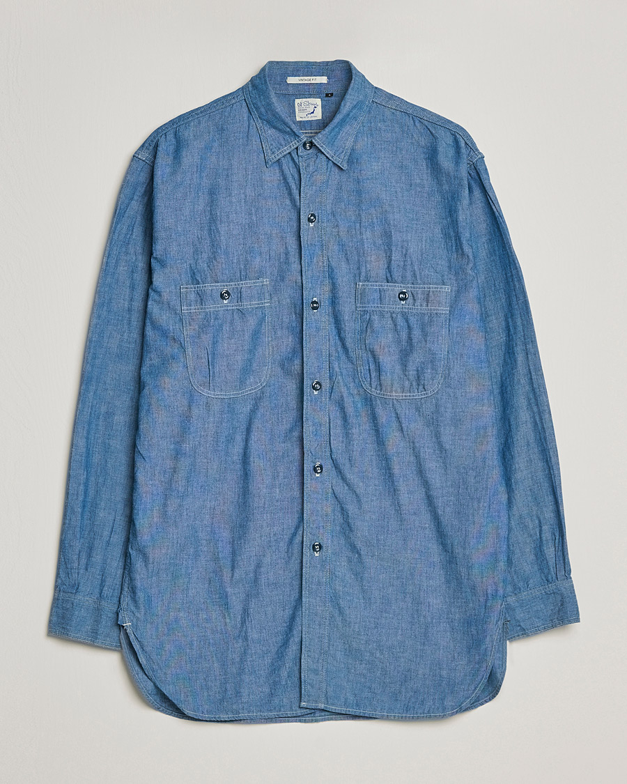 Herre | Skjorter | orSlow | Chambray Work Shirt Light Blue