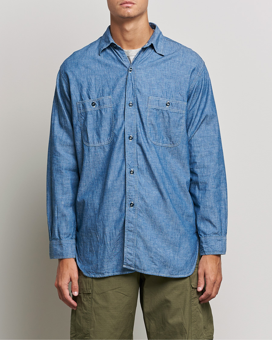 Herre | Skjorter | orSlow | Chambray Work Shirt Light Blue