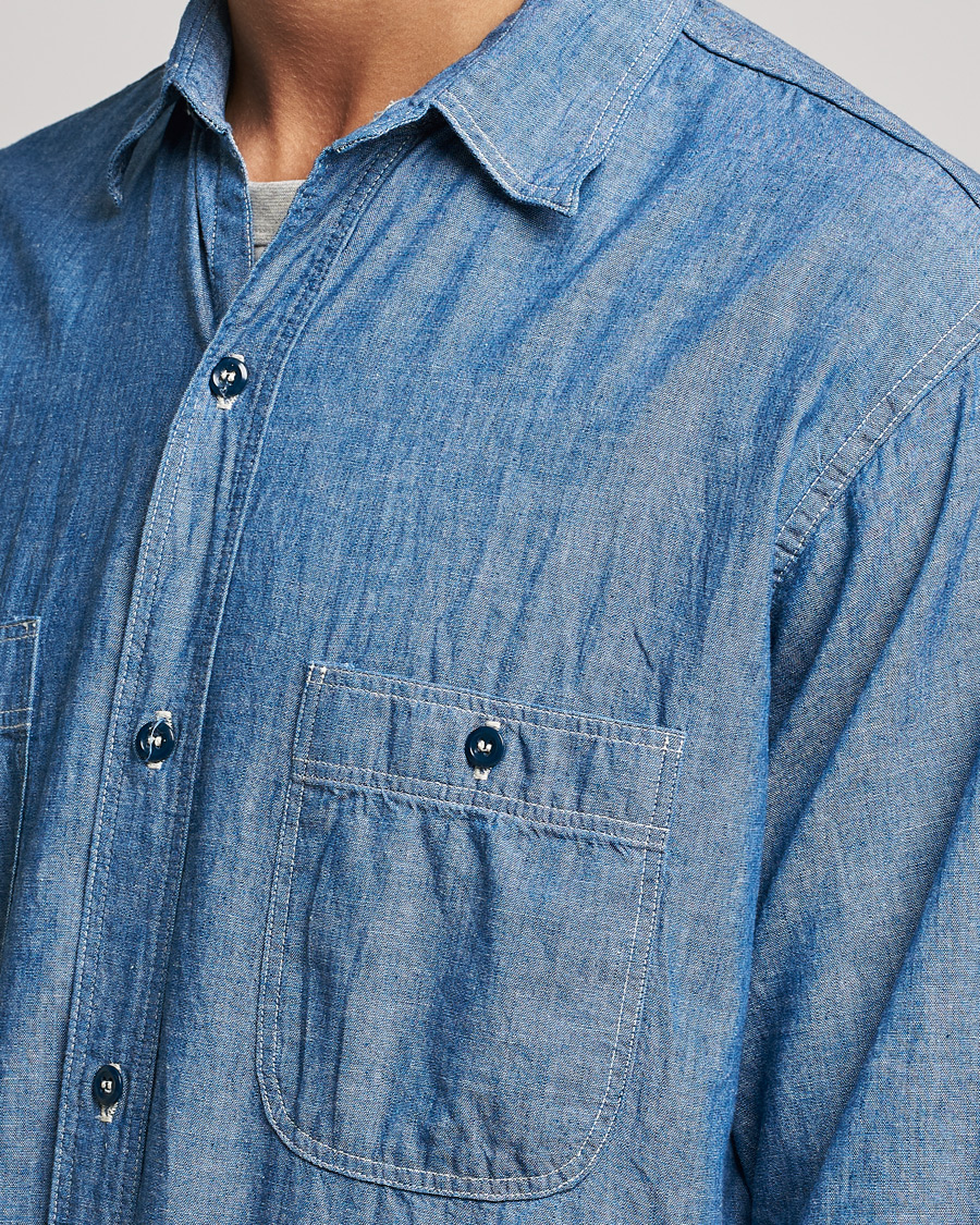 Herre | Skjorter | orSlow | Chambray Work Shirt Light Blue