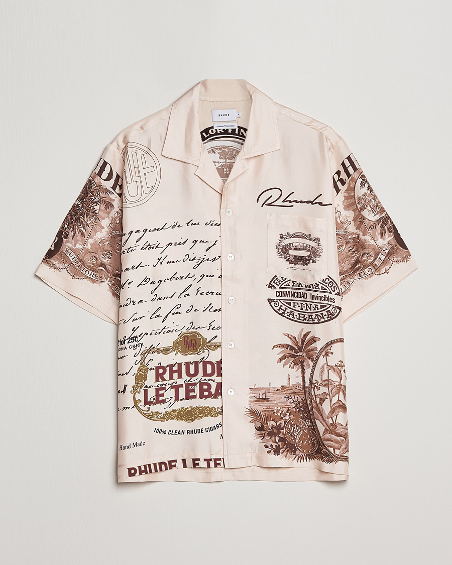 Herre | Skjorter | Rhude | Silk Cigar Short Sleeve Shirt Brown/Cream