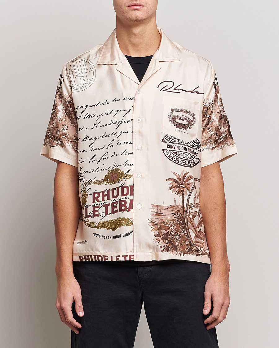 Herre | Skjorter | Rhude | Silk Cigar Short Sleeve Shirt Brown/Cream