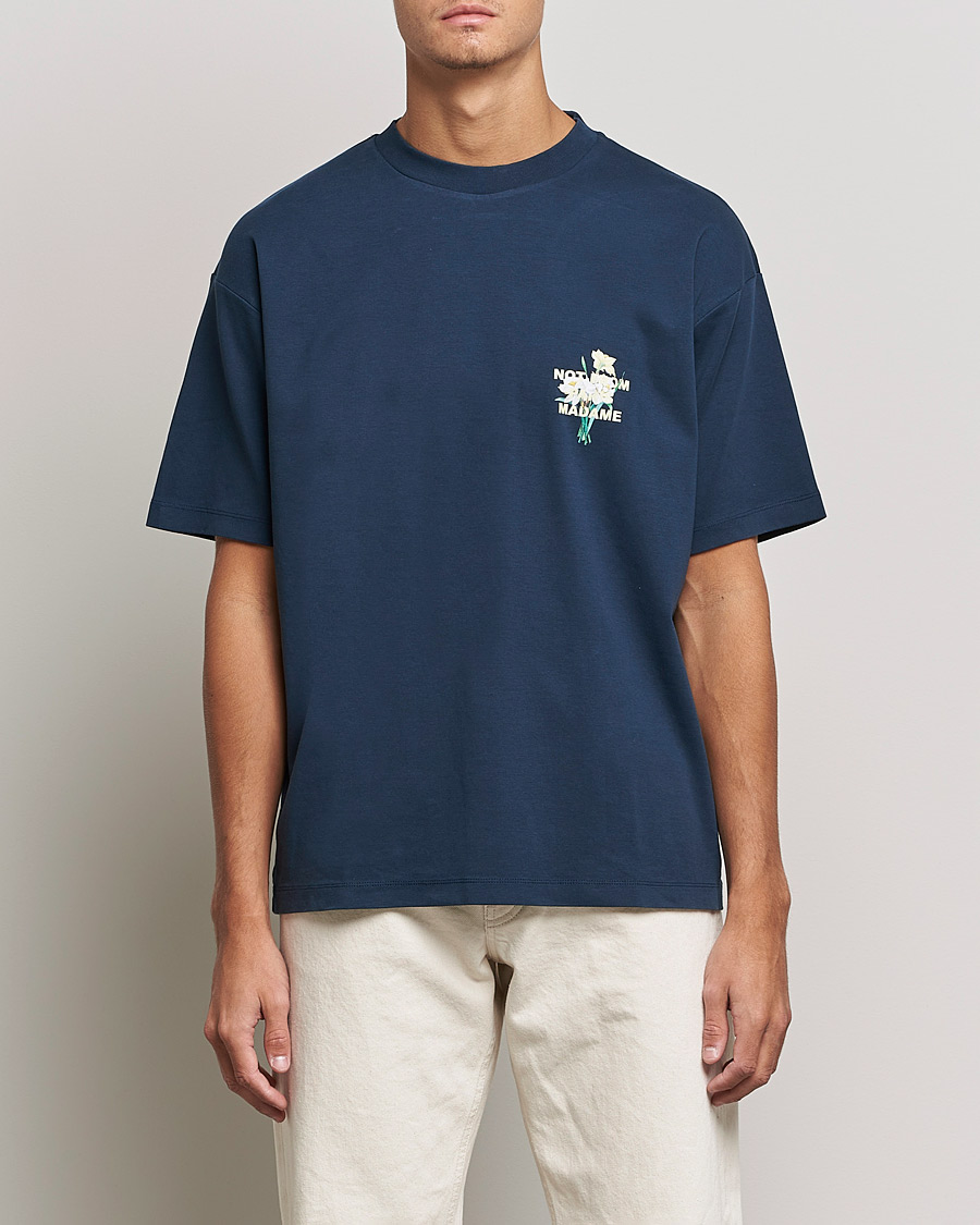Herre | T-Shirts | Drôle de Monsieur | Fleur Slogan T-Shirt Navy