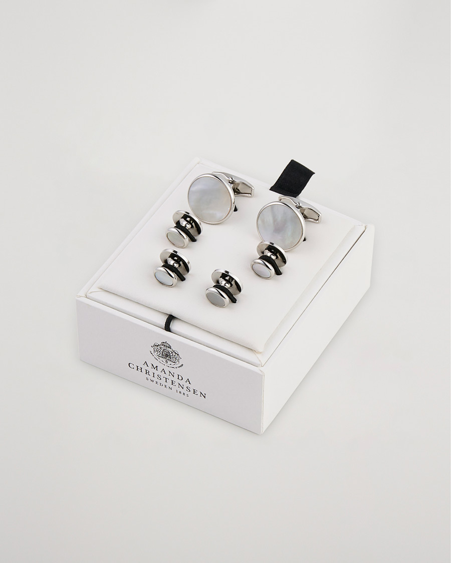 Herre | Mansjettknapper | Amanda Christensen | Cufflink & Shirt Studs Set White/Silver