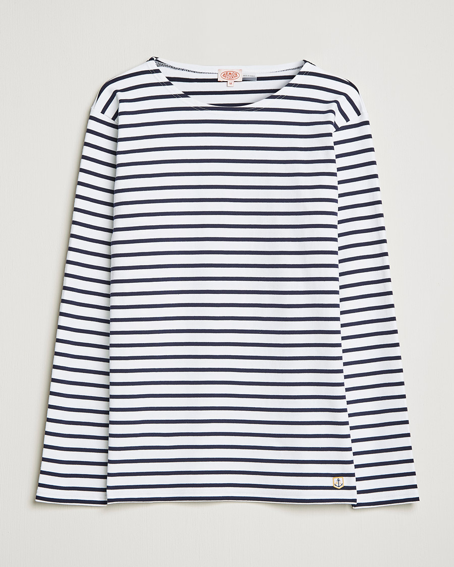 Herre | T-Shirts | Armor-lux | Houat Héritage Stripe Long Sleeve T-Shirt White/Navy