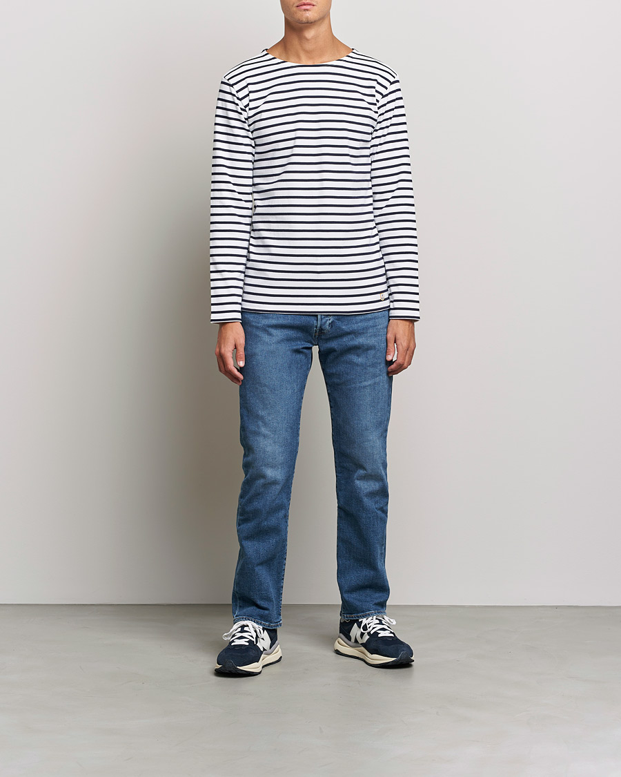 Herre | T-Shirts | Armor-lux | Houat Héritage Stripe Long Sleeve T-Shirt White/Navy