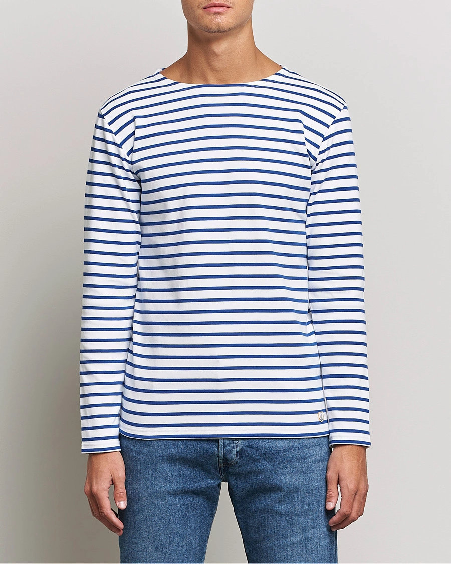 Herre | Langermede t-shirts | Armor-lux | Houat Héritage Stripe Long Sleeve T-Shirt White/Blue