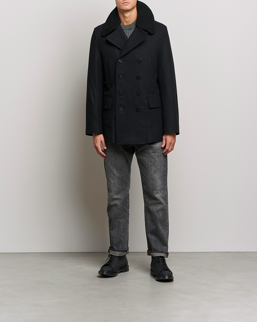 Herre | Jakker | Gloverall | Churchill Reefer Shearling Peacoat Black