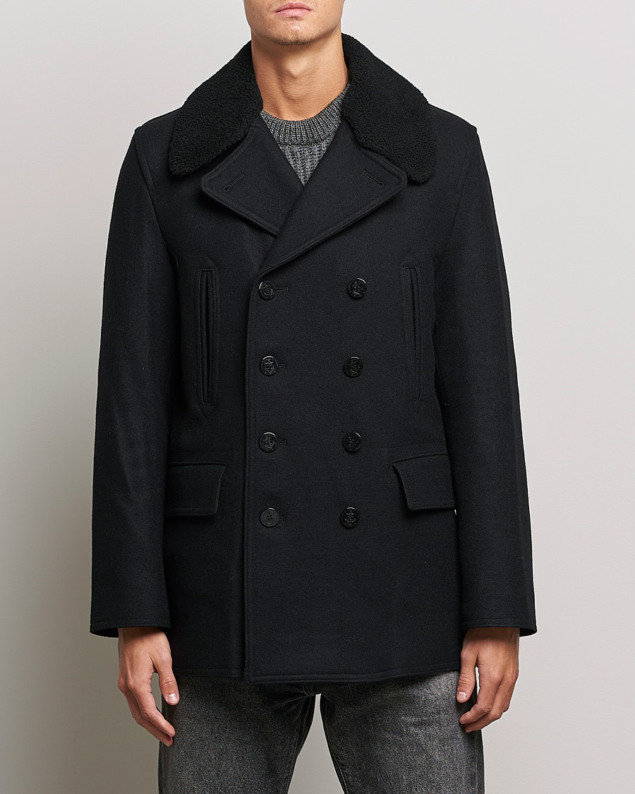 Herre | Jakker | Gloverall | Churchill Reefer Shearling Peacoat Black