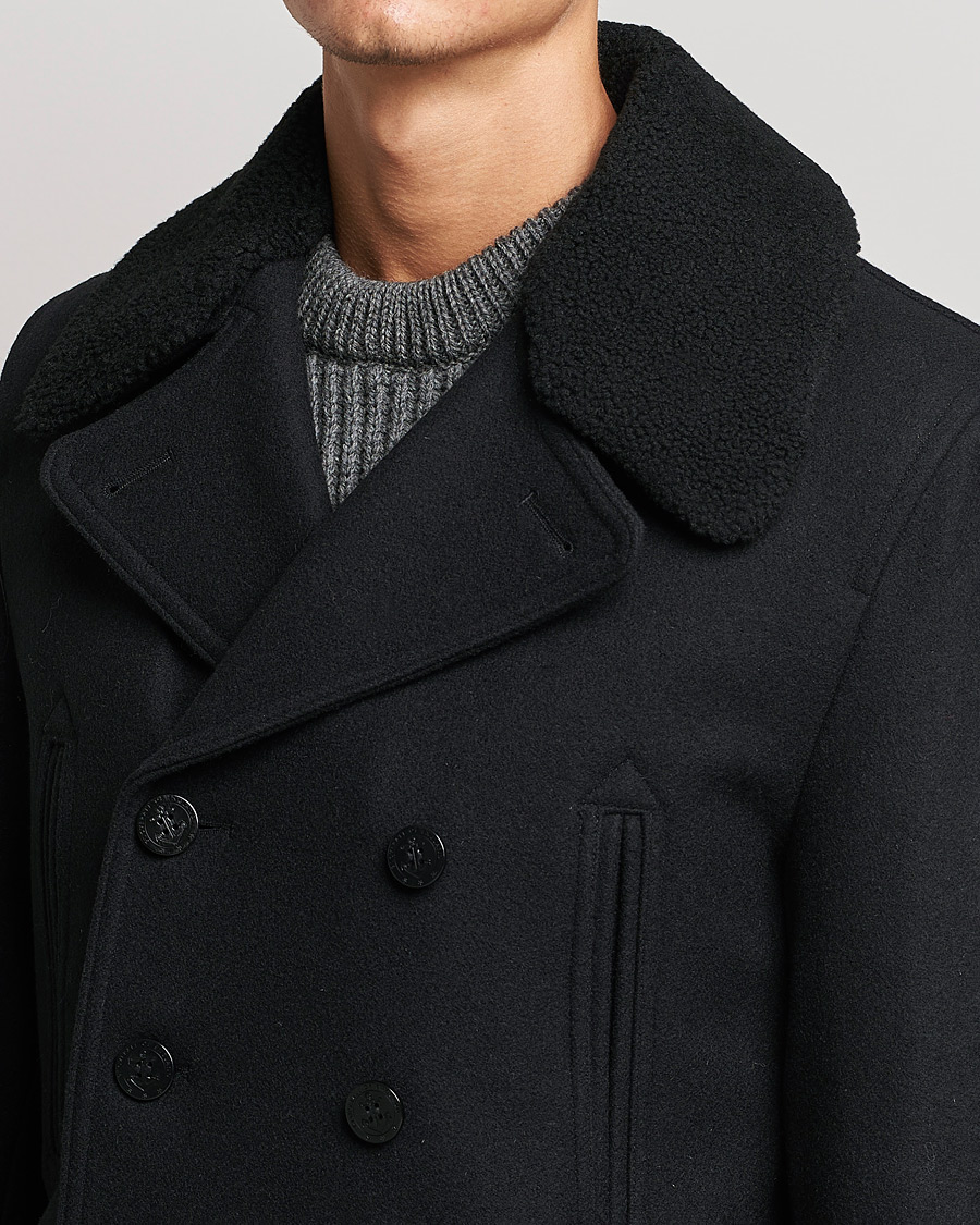 Herre | Jakker | Gloverall | Churchill Reefer Shearling Peacoat Black