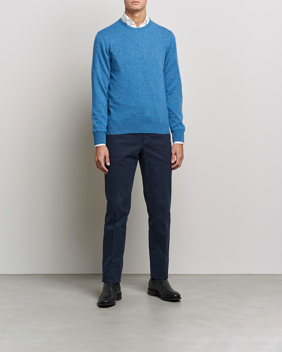 Herre | Gensere | Piacenza Cashmere | Cashmere Crew Neck Sweater Light Blue