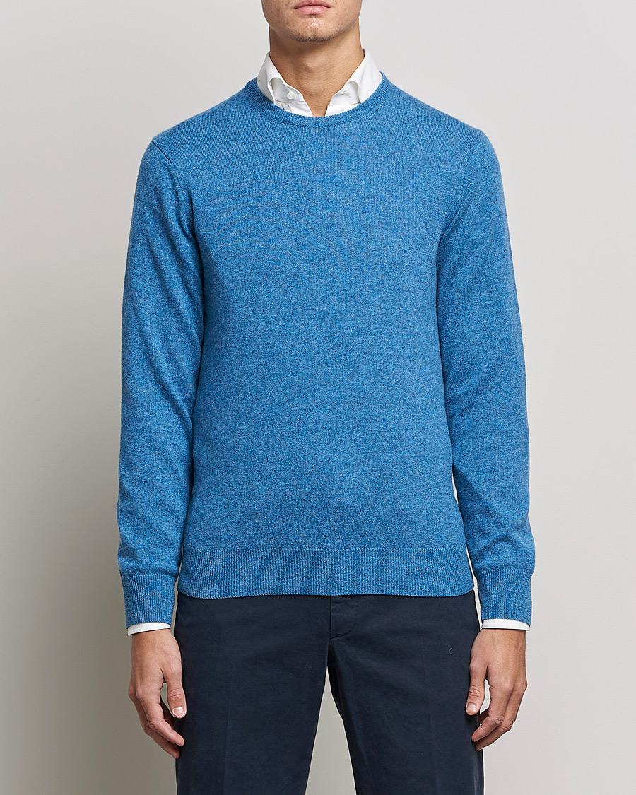 Herre | Pullovers rund hals | Piacenza Cashmere | Cashmere Crew Neck Sweater Light Blue