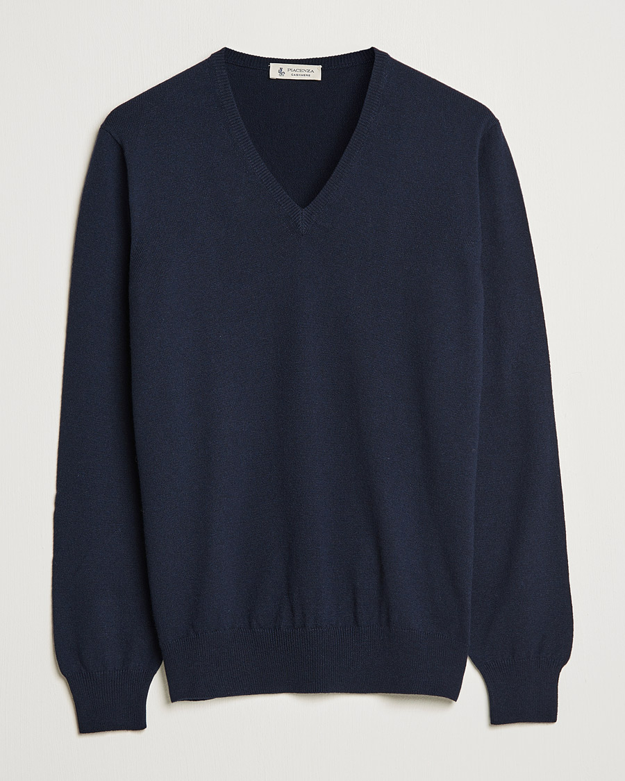 Herre | Gensere | Piacenza Cashmere | Cashmere V Neck Sweater Navy