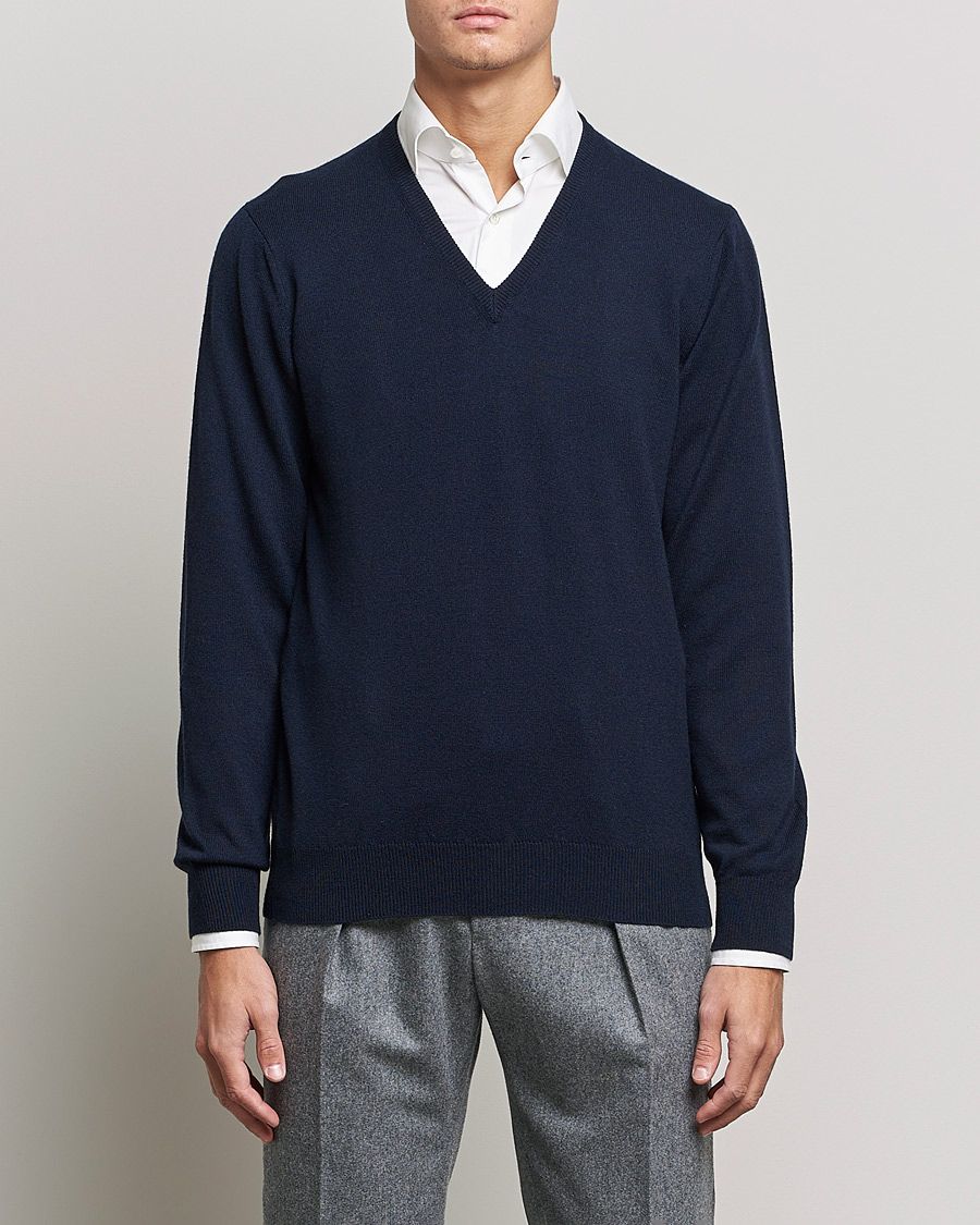 Herre | Italian Department | Piacenza Cashmere | Cashmere V Neck Sweater Navy