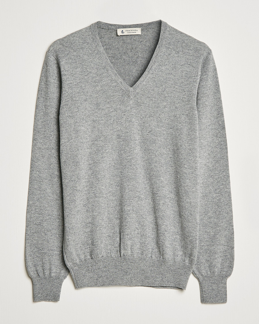Herre | Gensere | Piacenza Cashmere | Cashmere V Neck Sweater Light Grey