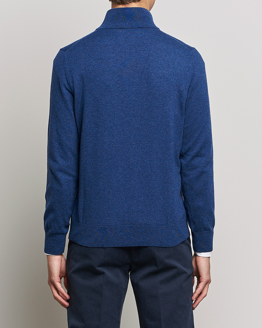 Herre | Gensere | Piacenza Cashmere | Cashmere Half Zip Sweater Indigo Blue