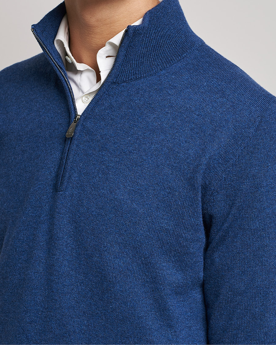 Herre | Gensere | Piacenza Cashmere | Cashmere Half Zip Sweater Indigo Blue