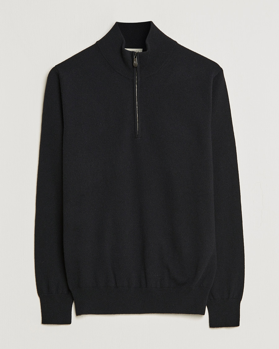 Herre | Gensere | Piacenza Cashmere | Cashmere Half Zip Sweater Black